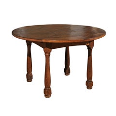 French 18th Century Round Table with Parquet Versailles Top and Baluster Legs