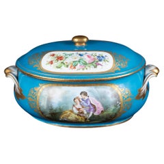 French 18th Century Sevres Porcelain Covered, Handled Oval Dish
