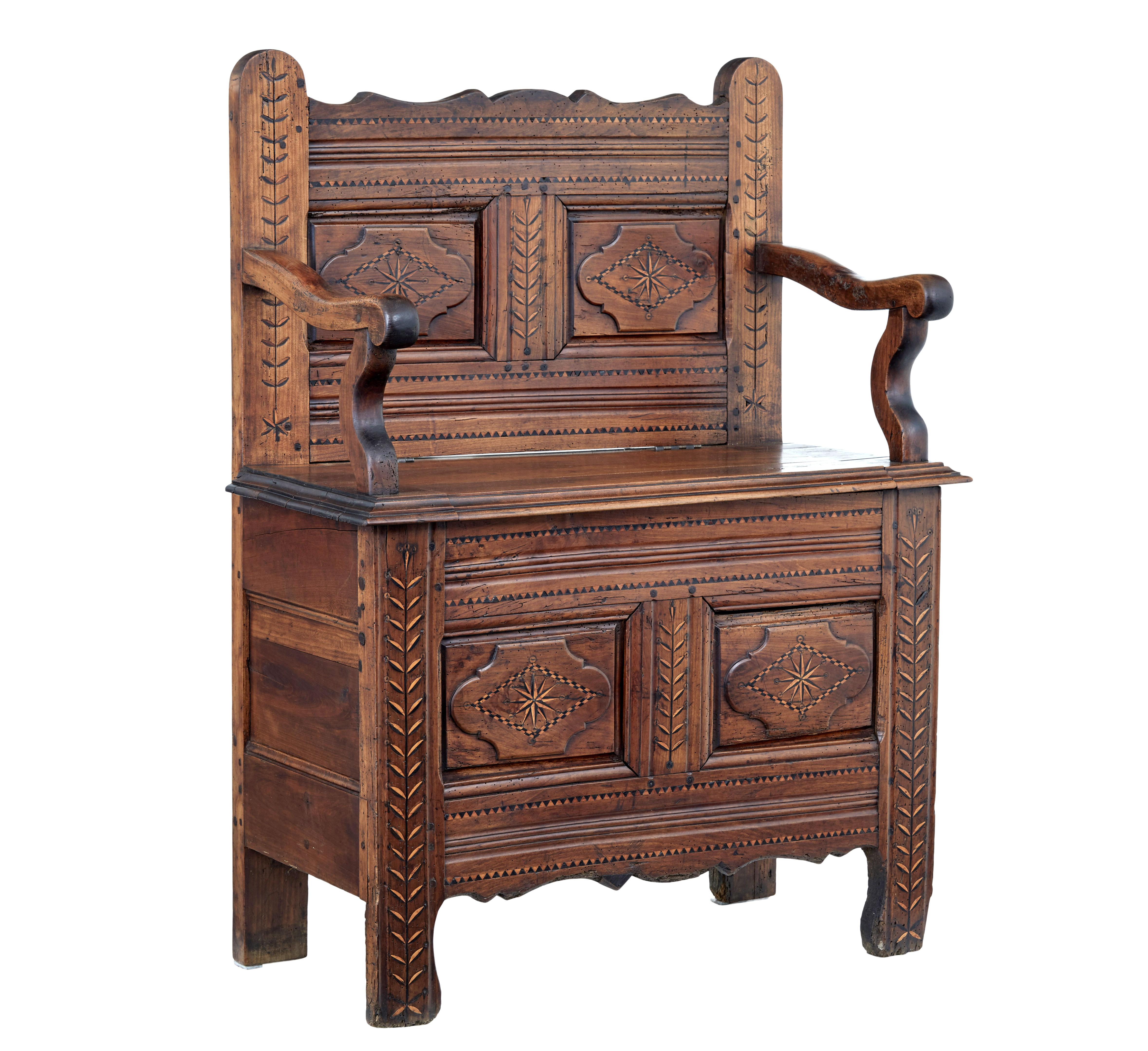 French 18th Century Small Inlaid Chestnut Settle 4