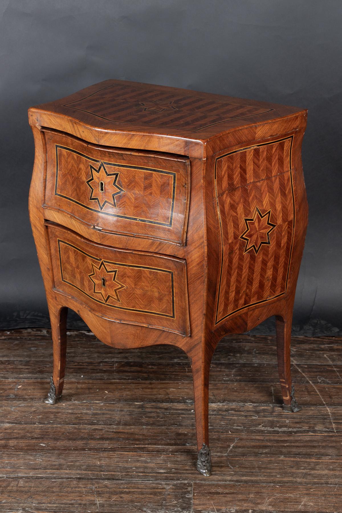 French 18th Century Small Louis XV Bombé Two Drawer Marquetry Commode  For Sale 1
