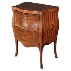 Antique French 18th Century Small Louis XV Bombé Two Drawer Marquetry Commode 