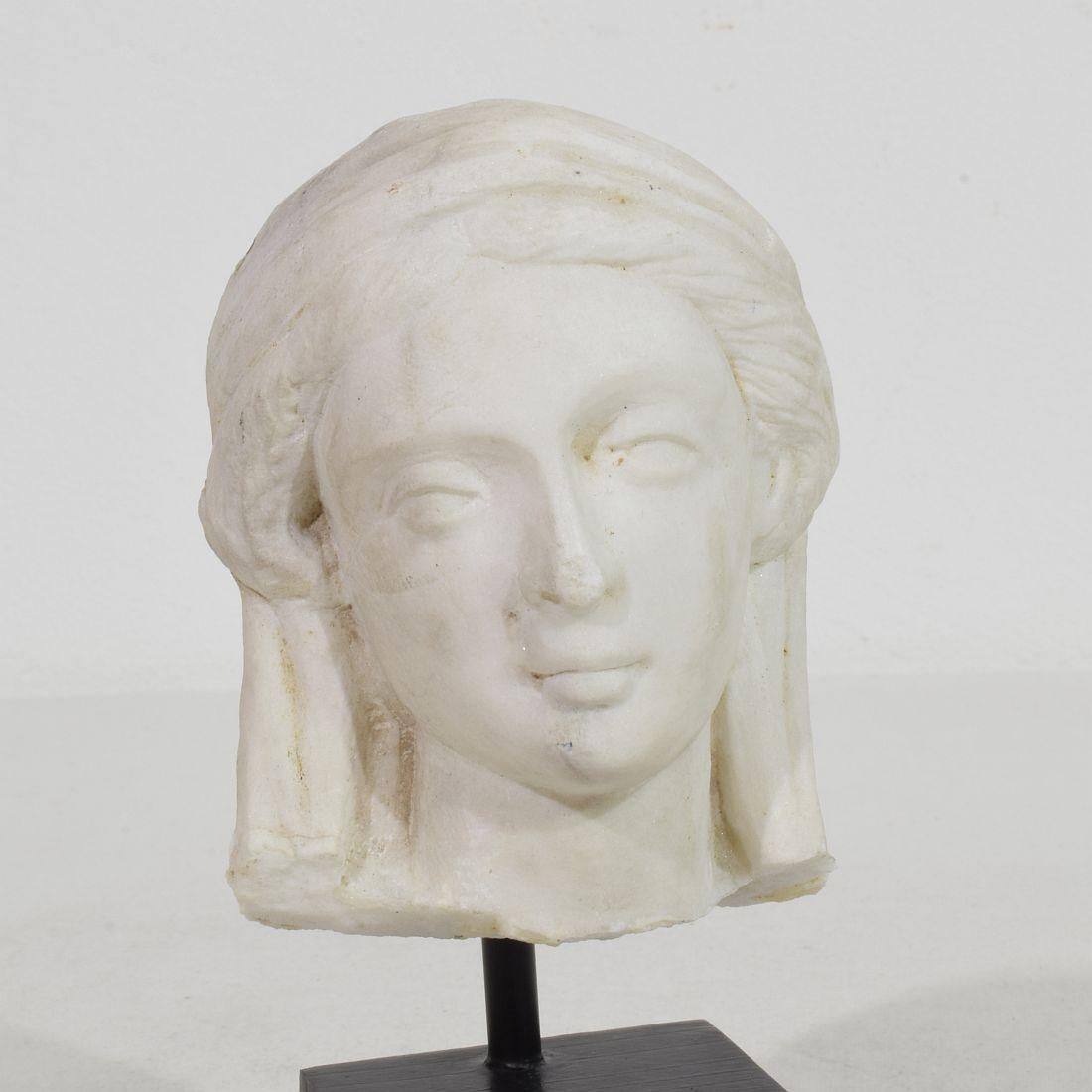French 18th Century Small Marble Head Of A Madonna For Sale 6