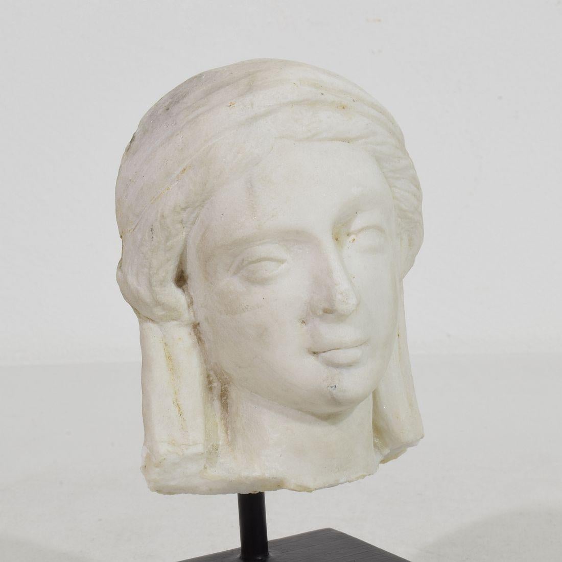French 18th Century Small Marble Head Of A Madonna For Sale 7
