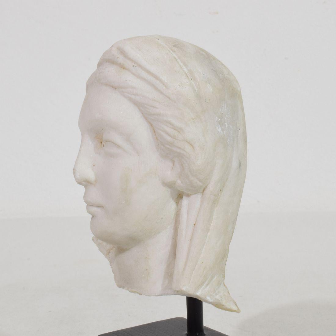 French 18th Century Small Marble Head Of A Madonna For Sale 2