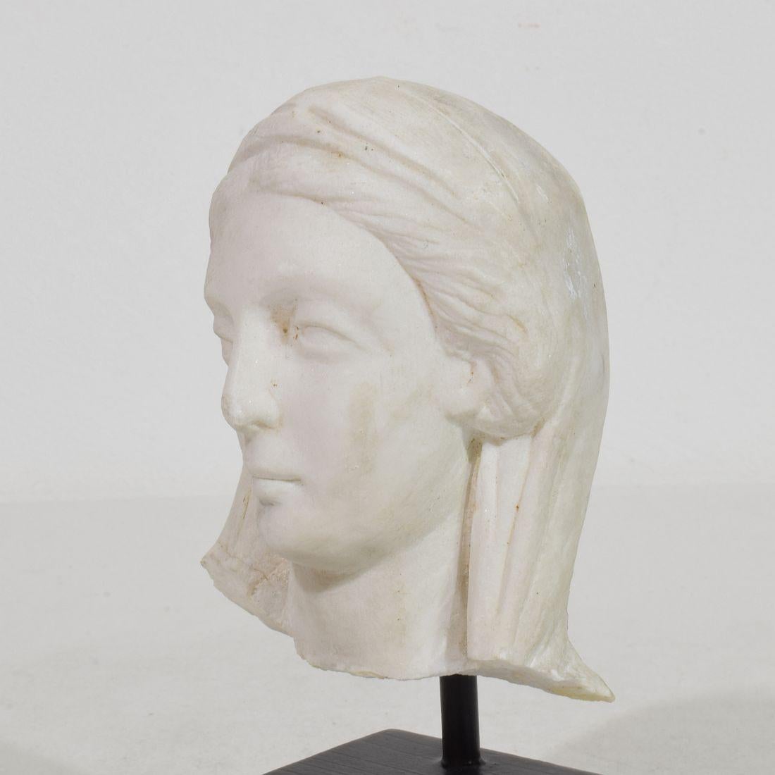French 18th Century Small Marble Head Of A Madonna For Sale 3