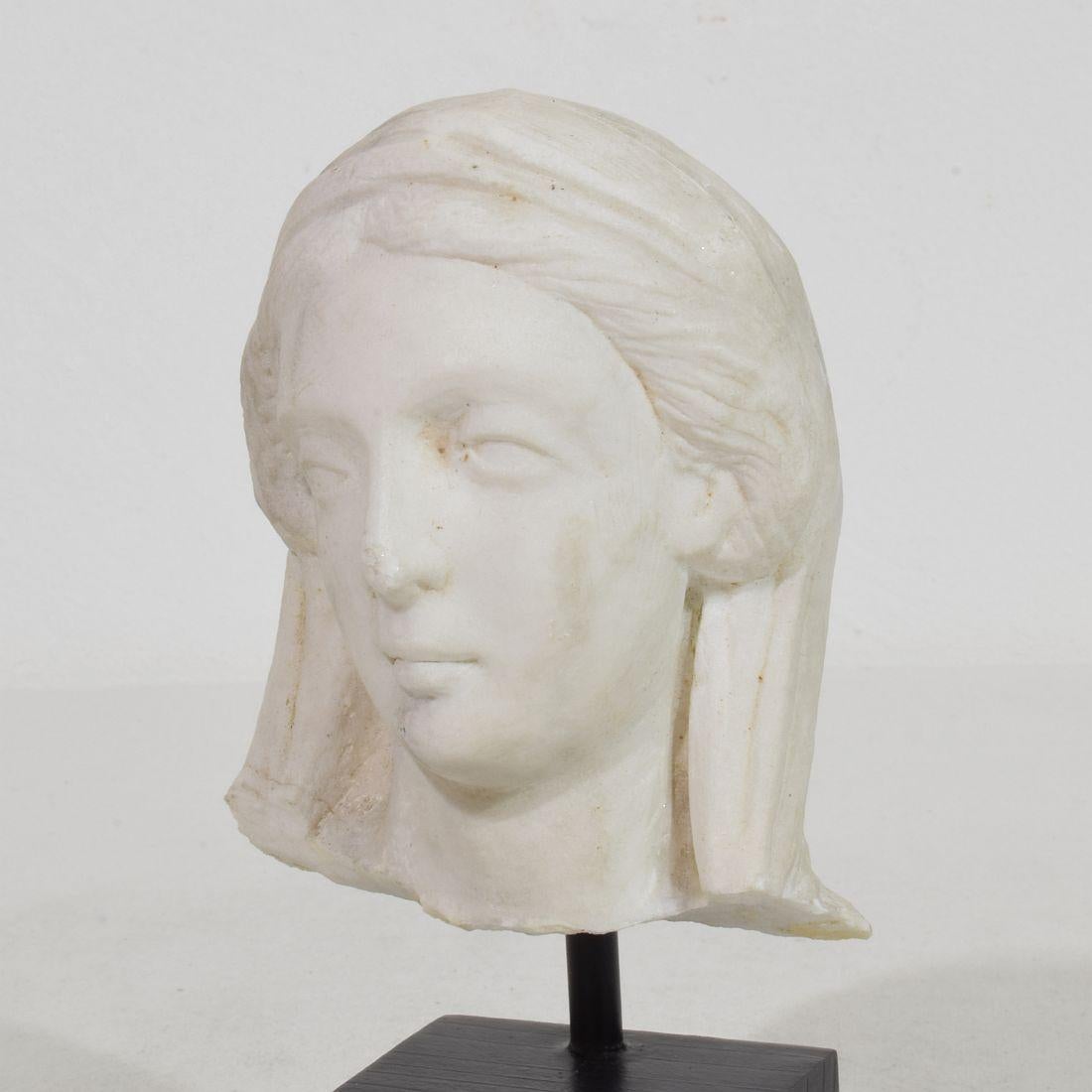 French 18th Century Small Marble Head Of A Madonna For Sale 4