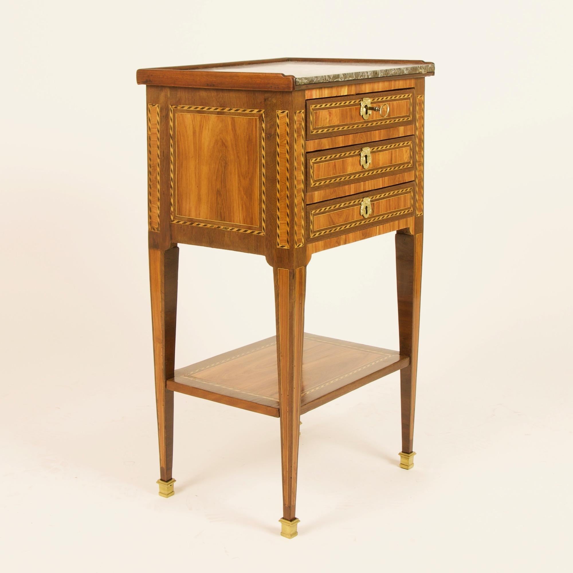Gilt French 18th Century Small Marquetry Louis XVI Side Table or Writing Table