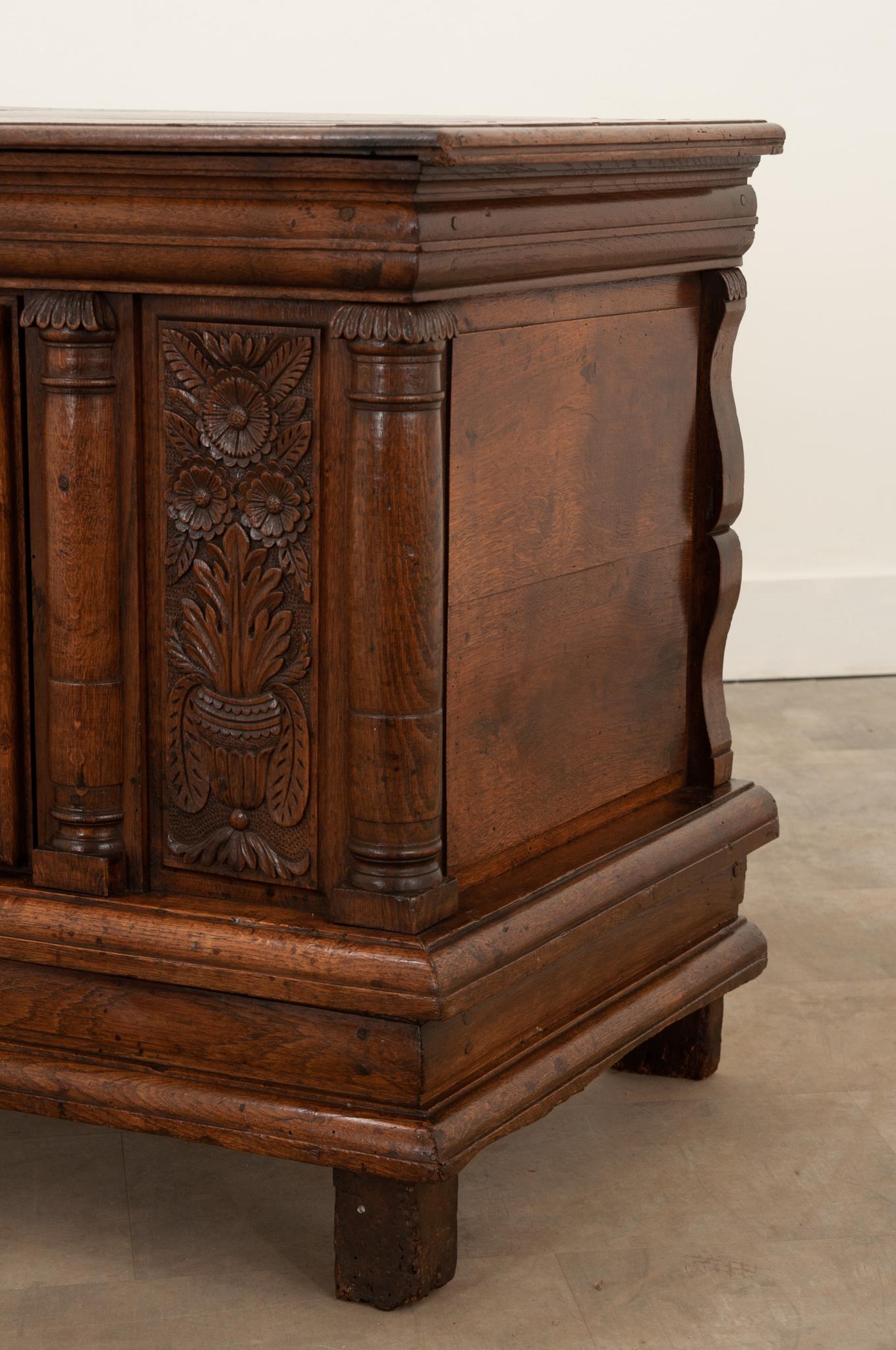 French 18th Century Solid Carved Oak Coffer For Sale 7