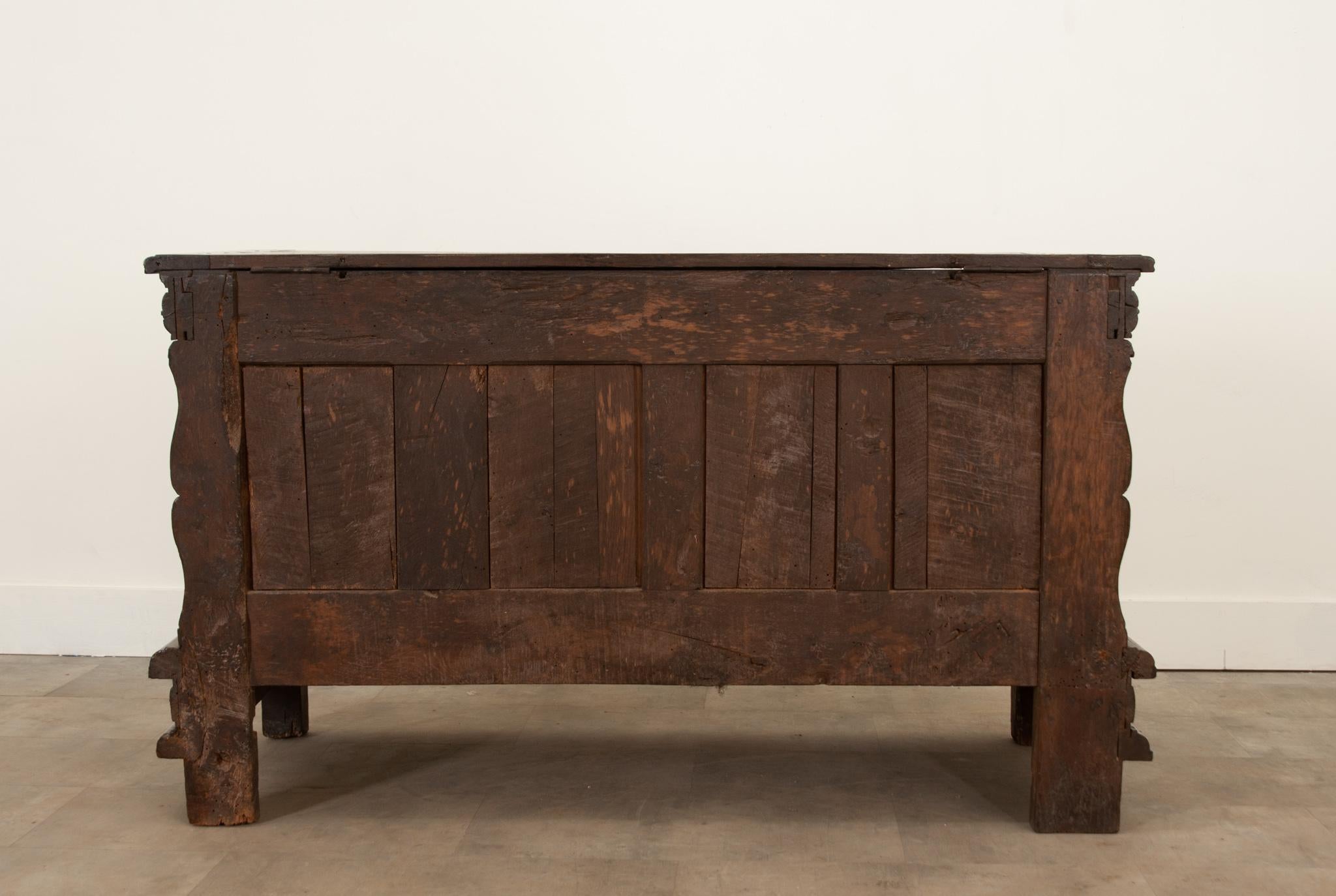 French 18th Century Solid Carved Oak Coffer For Sale 10