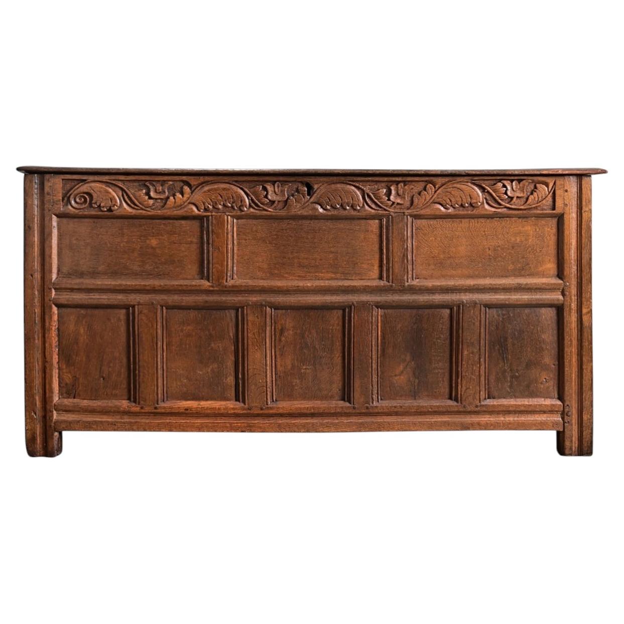 18th Century French Solid Oak Carved Coffer in Provincial Style For Sale