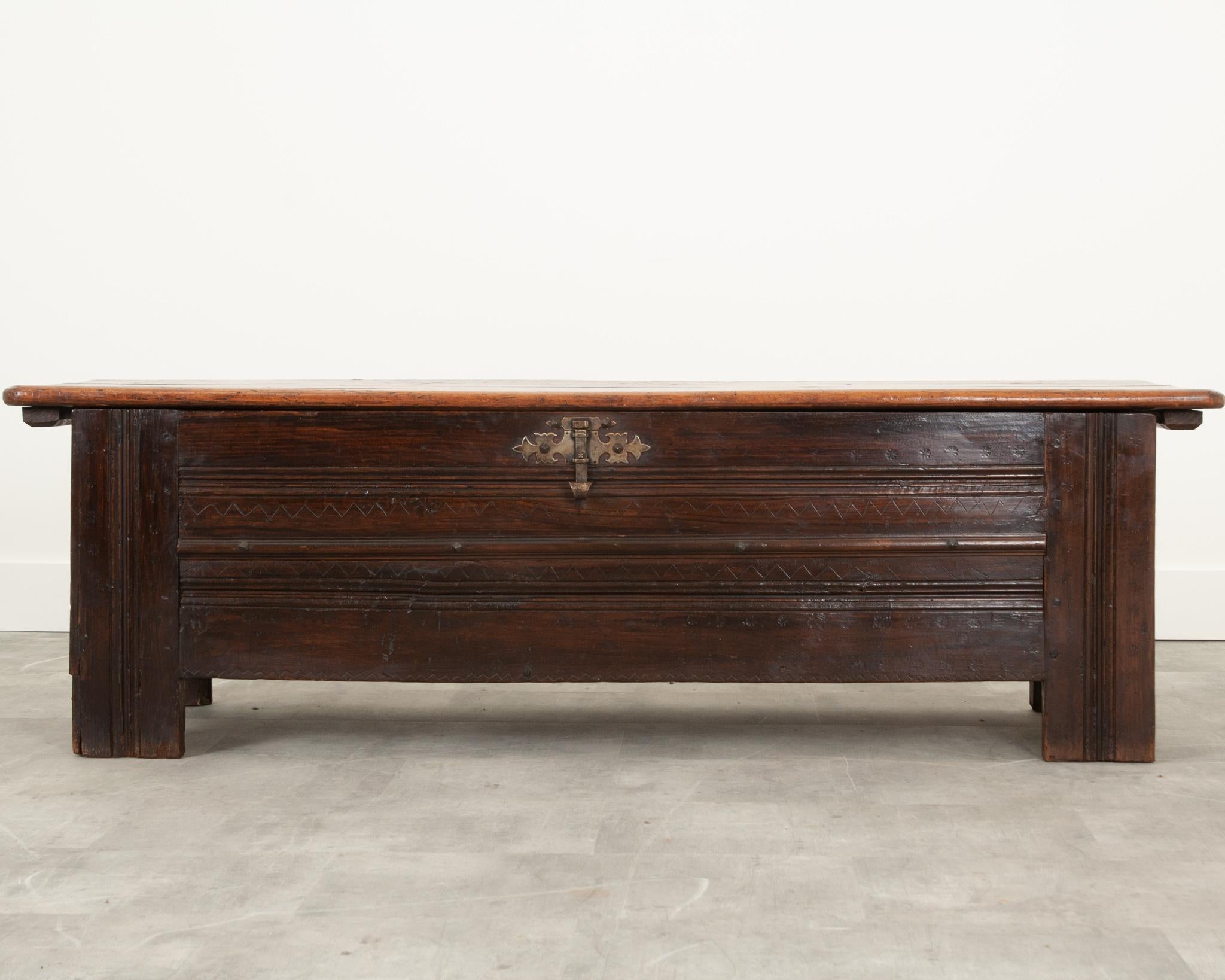 Rustic French 18th Century Solid Oak Coffer