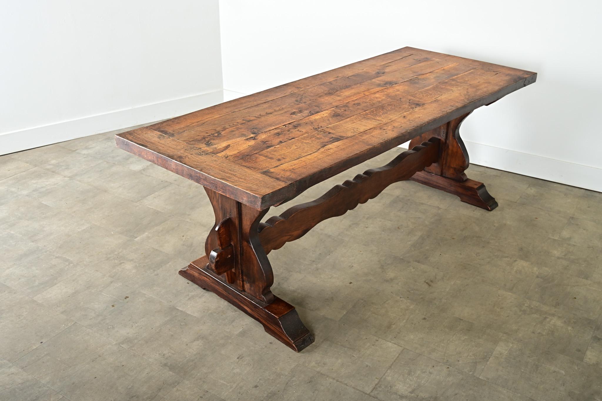 French 18th Century Solid Oak Trestle Dining Table For Sale 4