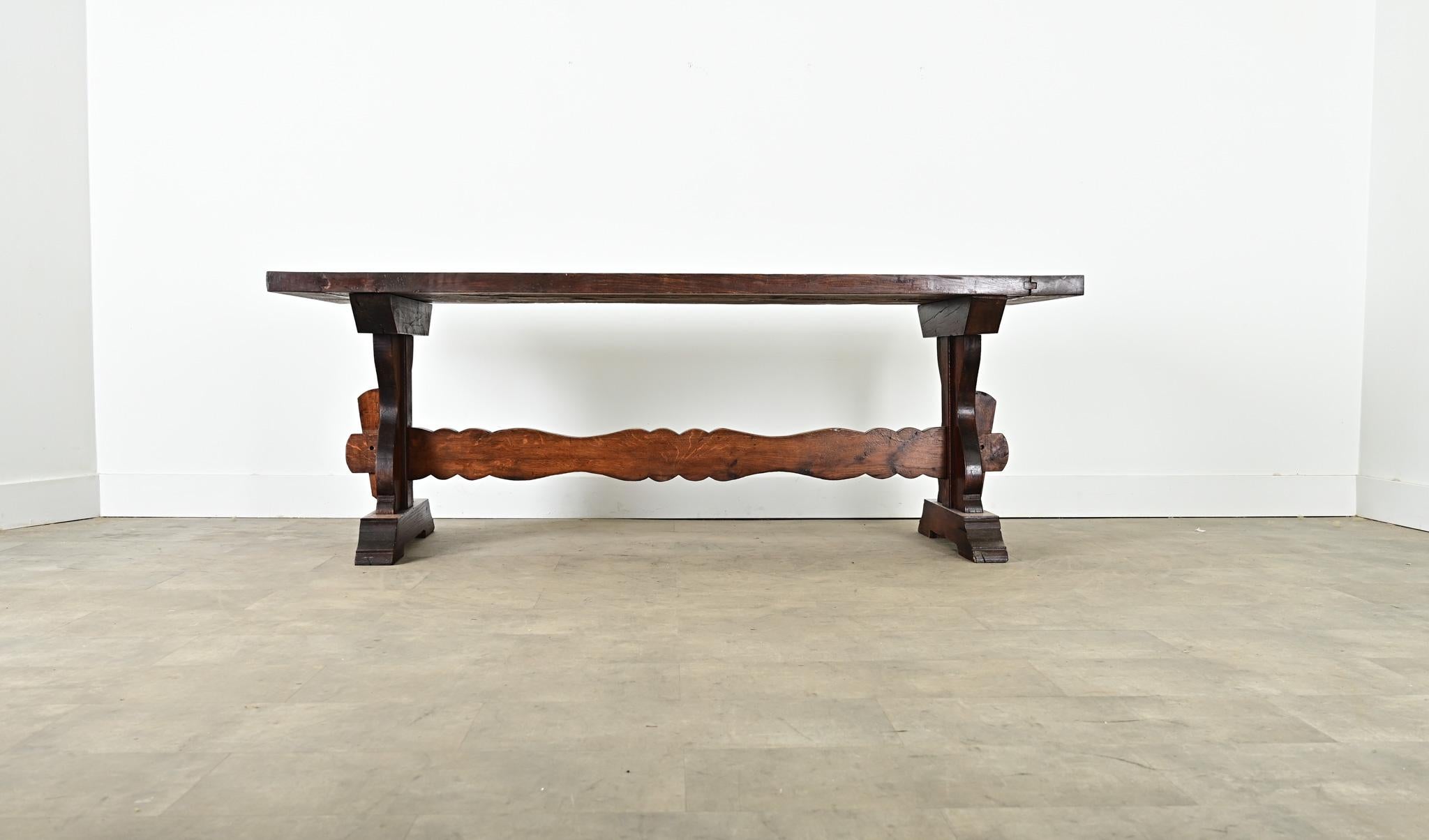 Baroque French 18th Century Solid Oak Trestle Dining Table For Sale