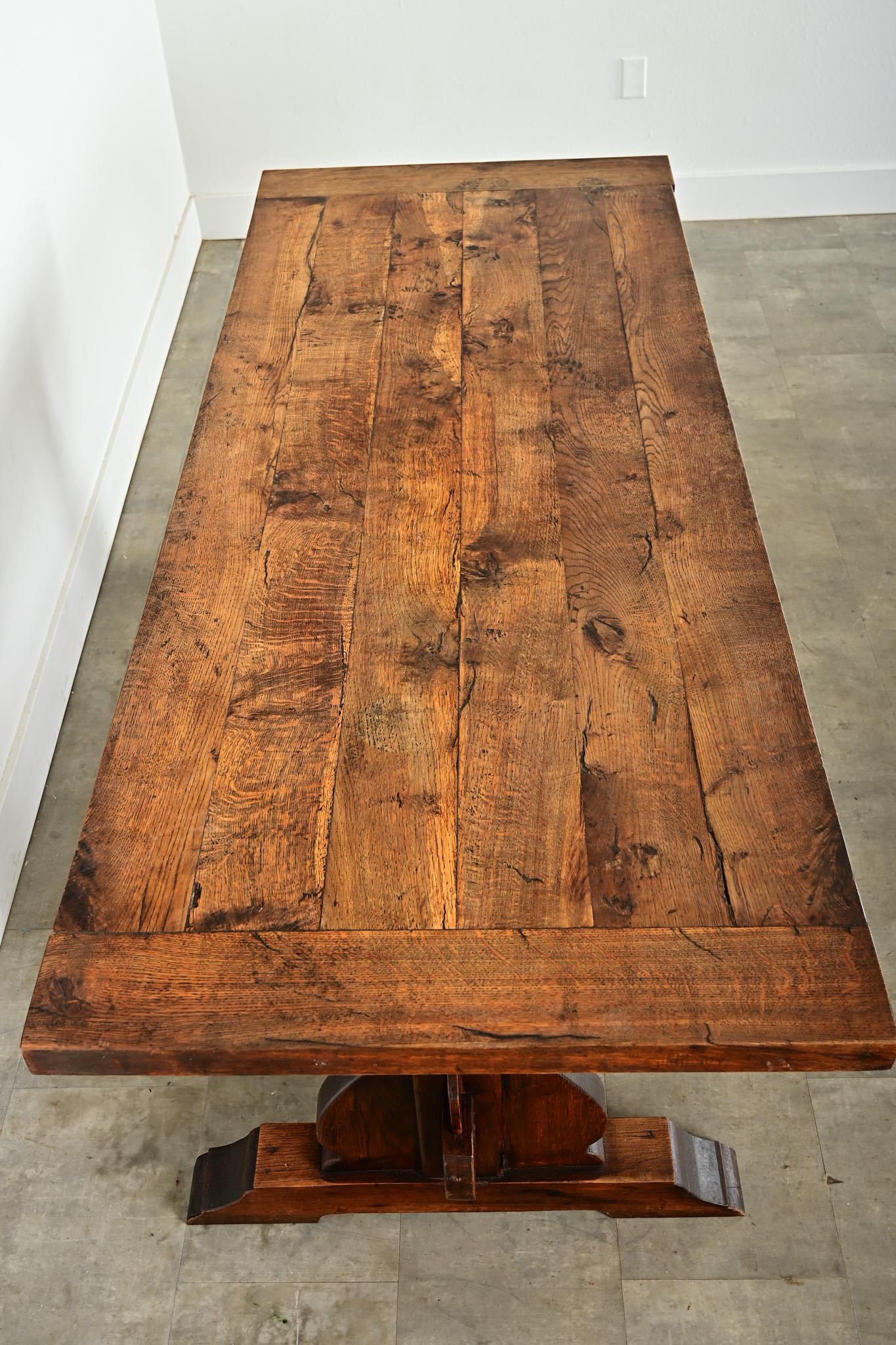 Carved French 18th Century Solid Oak Trestle Dining Table For Sale