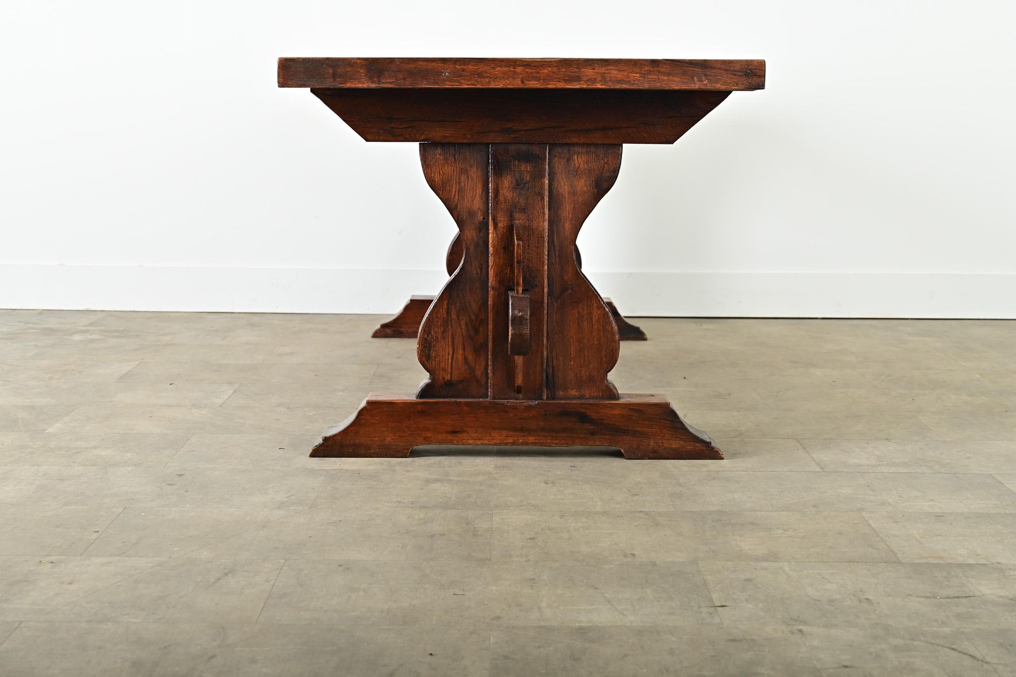 18th Century and Earlier French 18th Century Solid Oak Trestle Dining Table For Sale