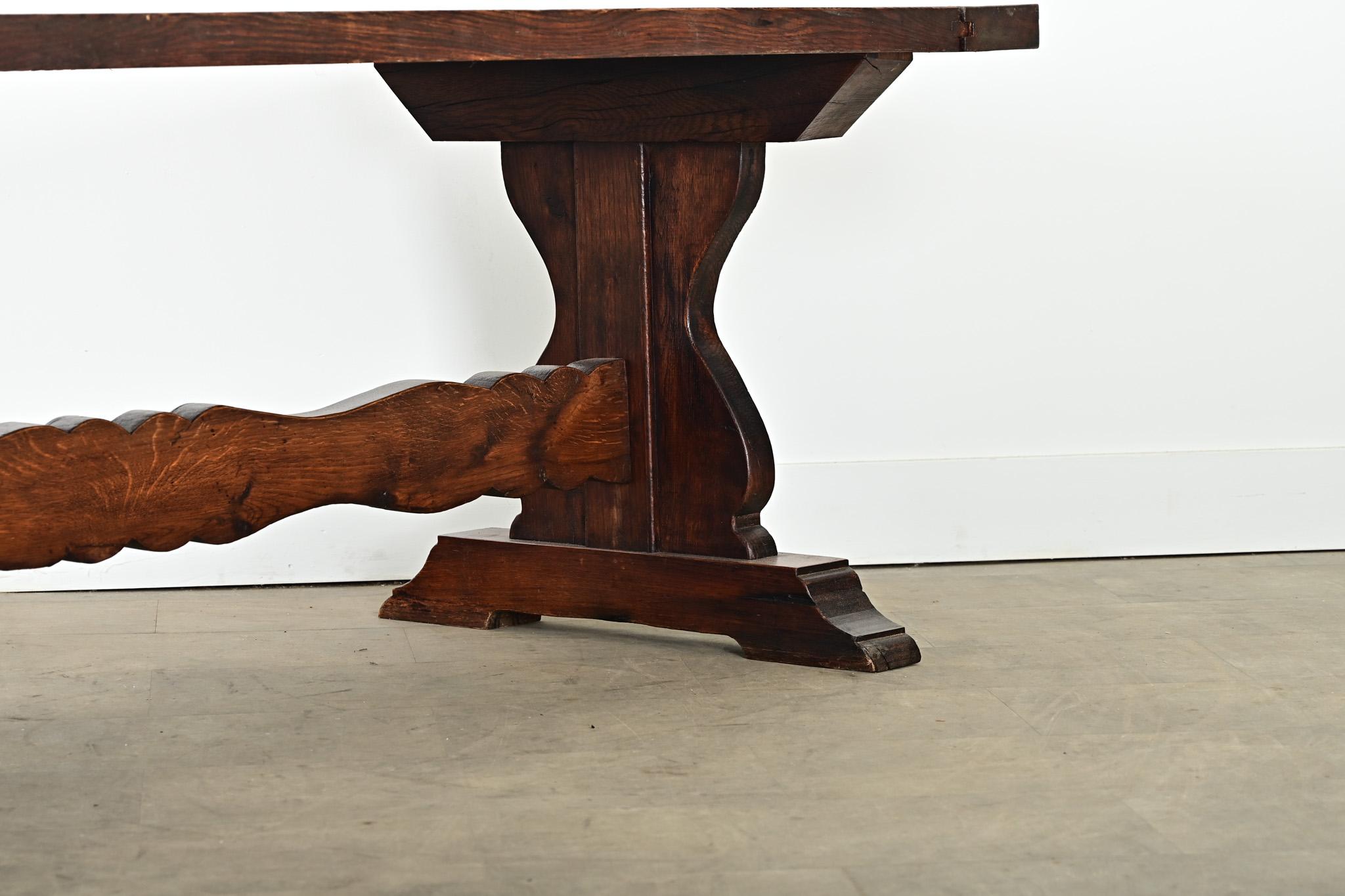 French 18th Century Solid Oak Trestle Dining Table For Sale 1