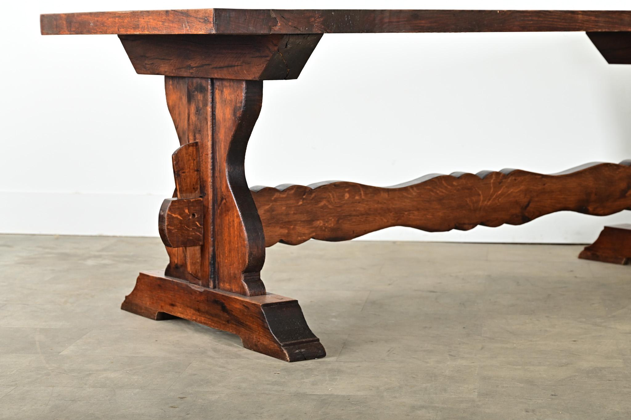 French 18th Century Solid Oak Trestle Dining Table For Sale 2