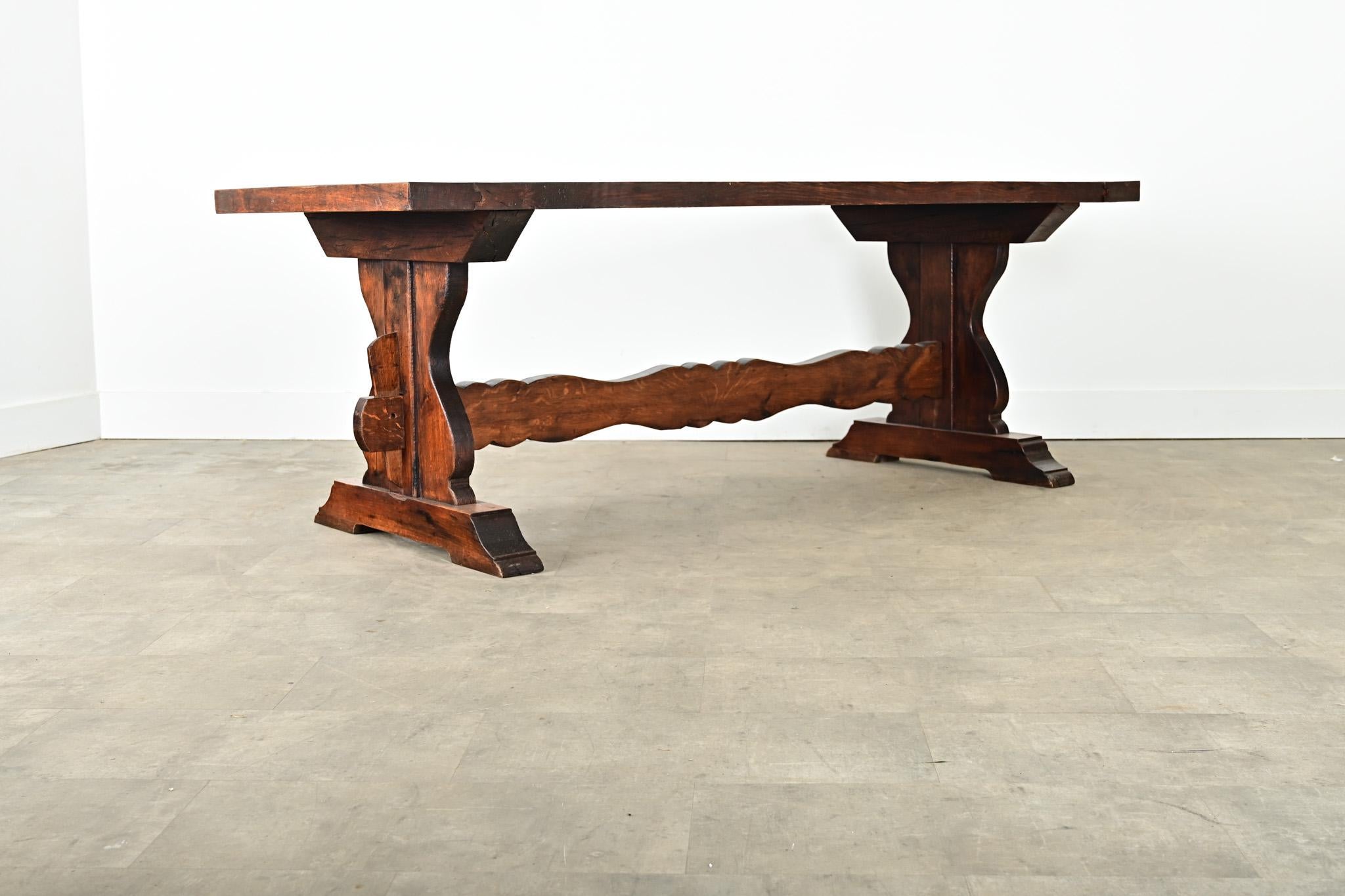 French 18th Century Solid Oak Trestle Dining Table For Sale 3