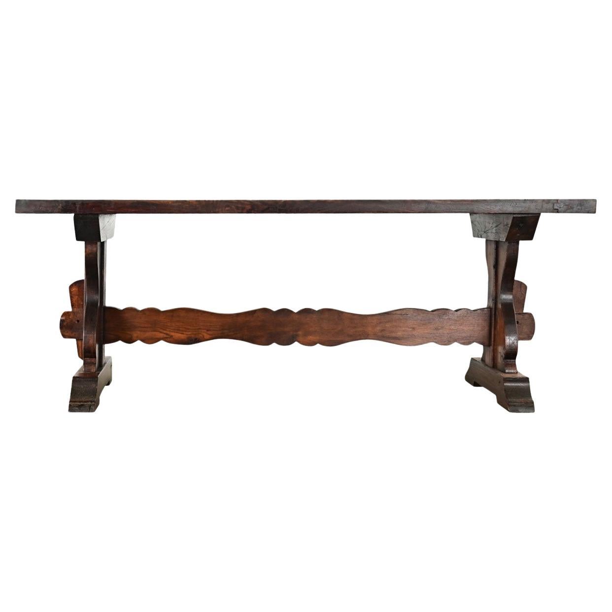 French 18th Century Solid Oak Trestle Dining Table For Sale