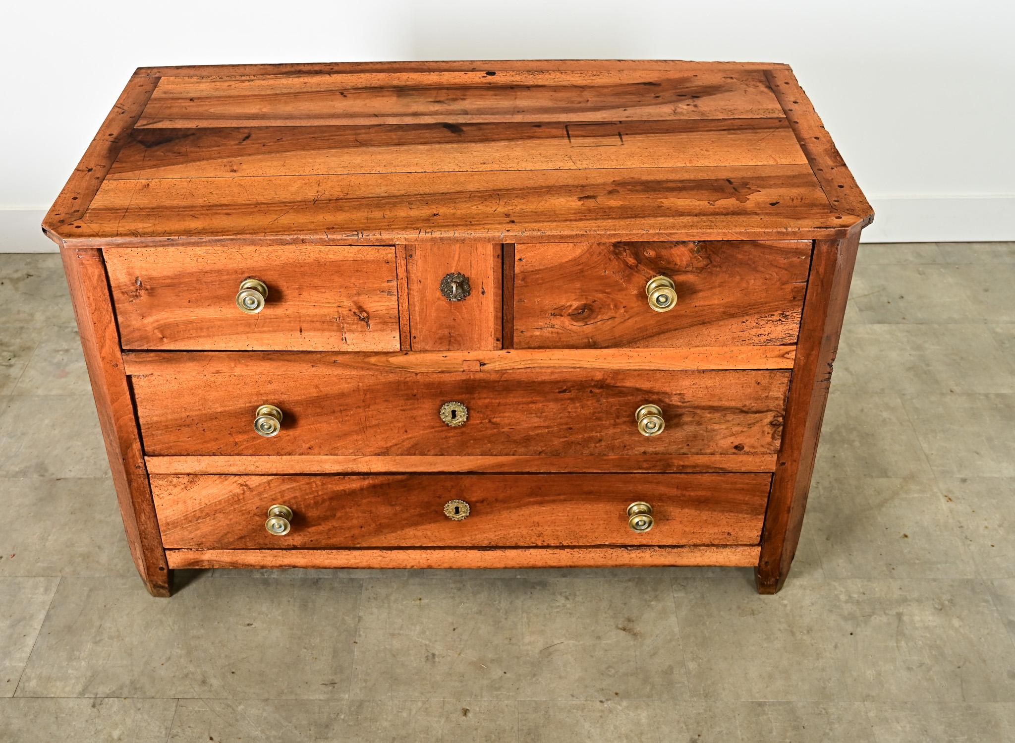 Brass French 18th Century Solid Walnut Commode For Sale