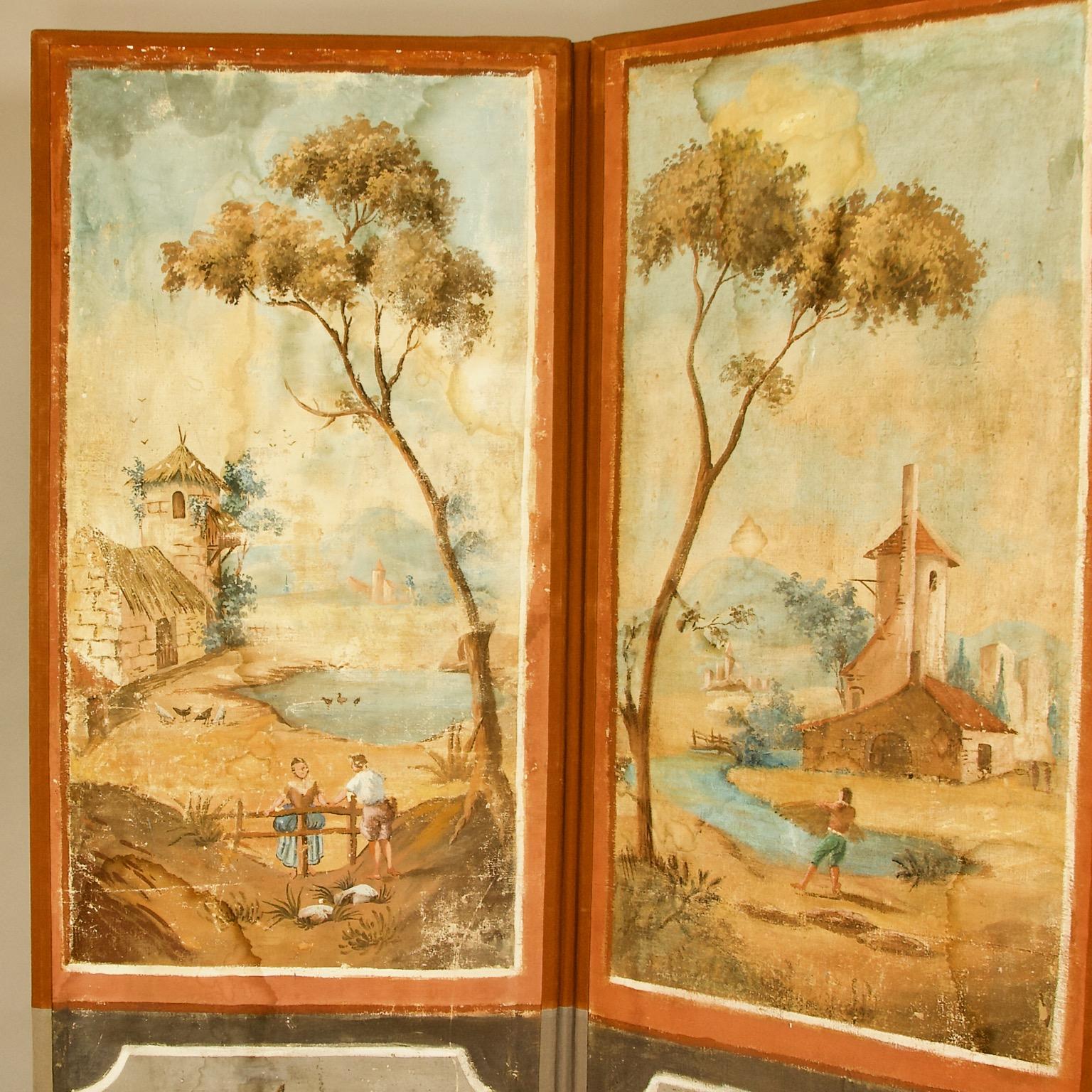 Louis XVI French 18th Century Southern Landscapes Three-Leaf Folding Screen or Paravent