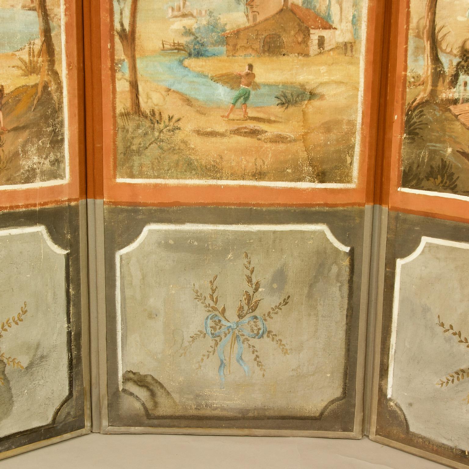 Canvas French 18th Century Southern Landscapes Three-Leaf Folding Screen or Paravent