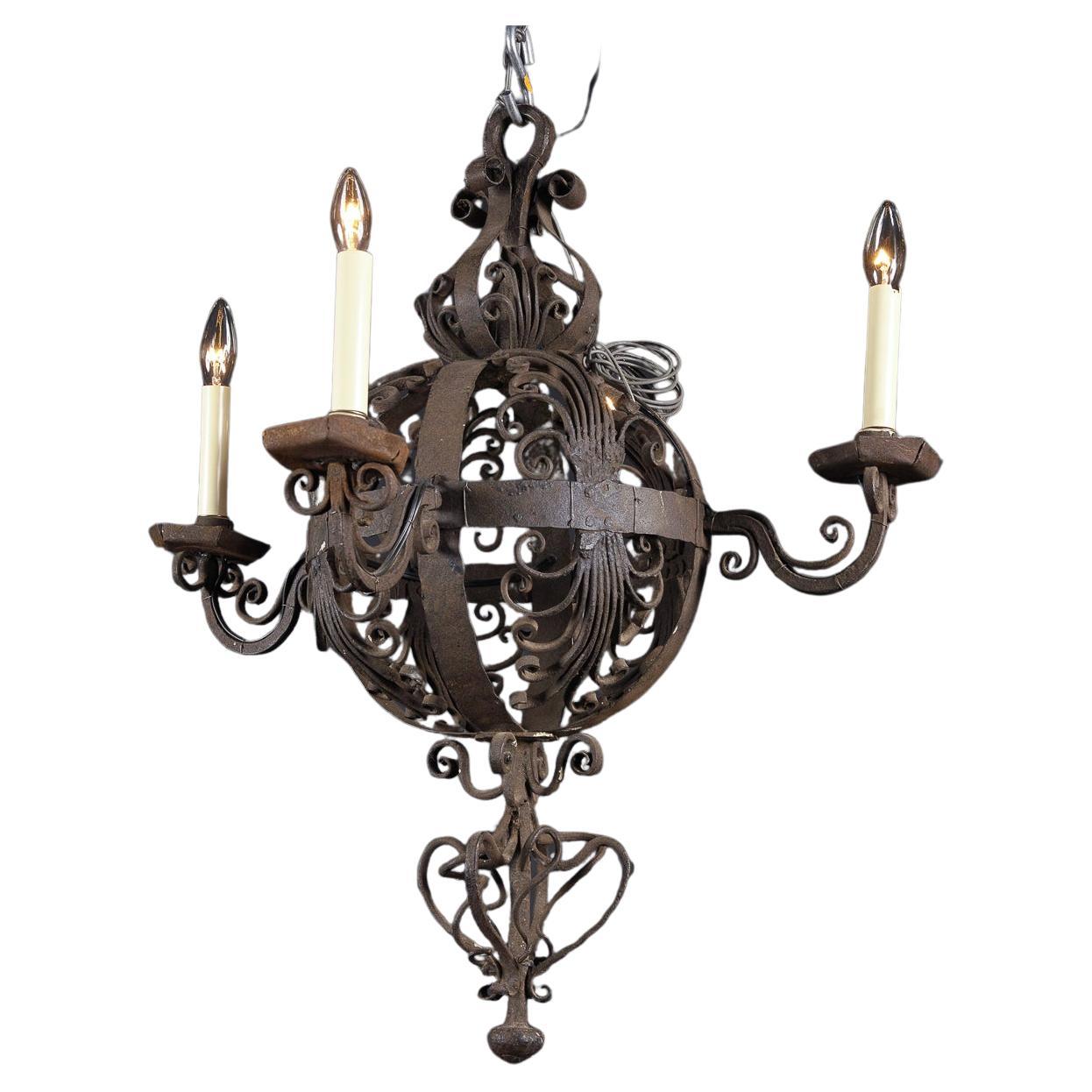 French 18th Century Spherical Wrought Iron Chandelier For Sale