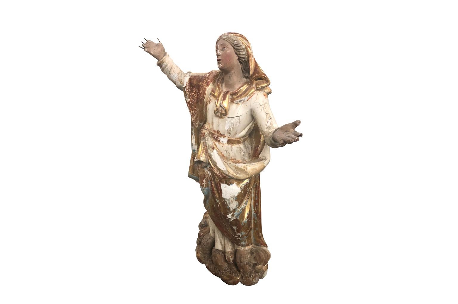 Polychromed French 18th Century Statue of the Madonna