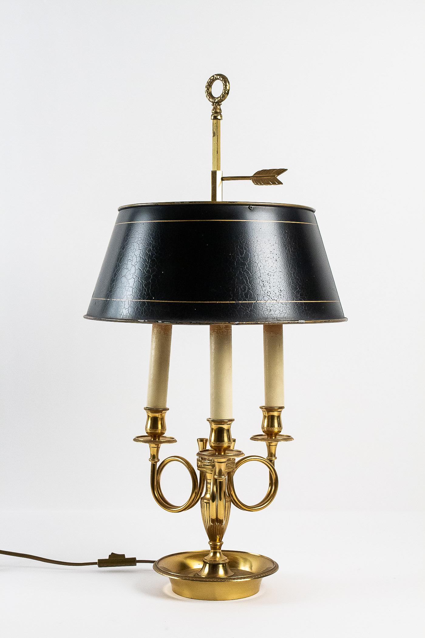 Louis XVI French 18th-Century Style Gilt-Bronze & Tole Three Lights Table Bouillotte Lamps For Sale