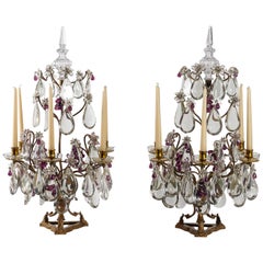French 18th Century Style, Large Pair of Bronze and Crystal Girandoles