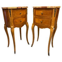 French 18th Century Styled Side Tables Marble Top with Parquetry and Banding