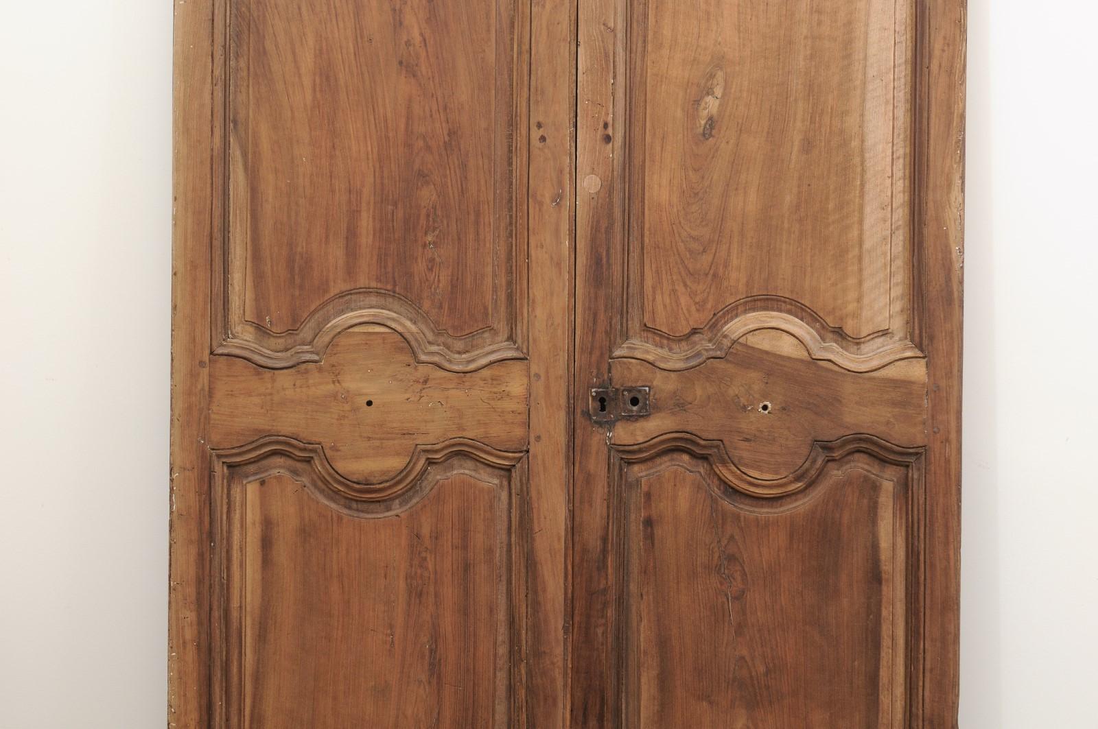 French 18th Century Tall Carved Walnut Double Doors with Molded Panels 4
