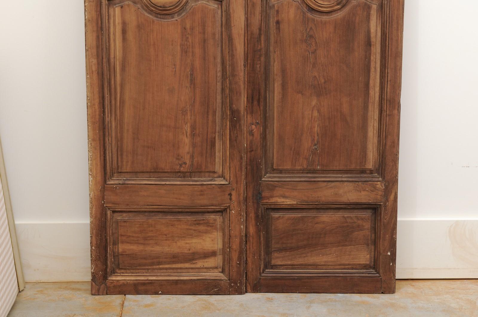 French 18th Century Tall Carved Walnut Double Doors with Molded Panels 5