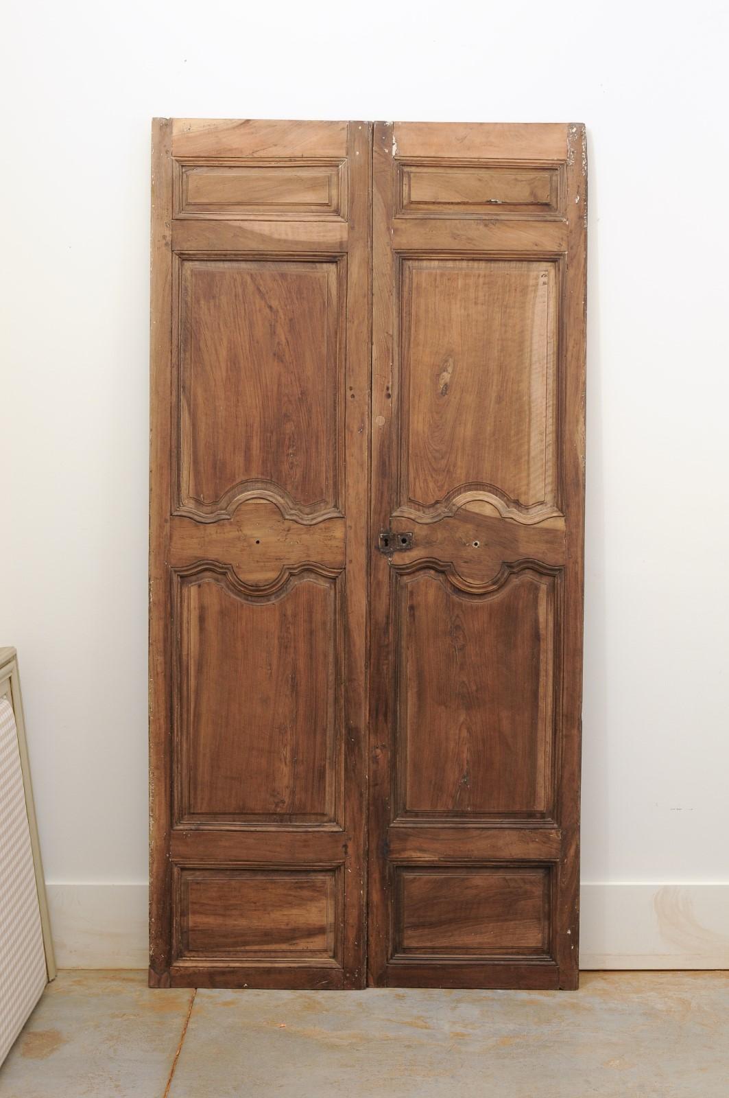 French 18th Century Tall Carved Walnut Double Doors with Molded Panels 2