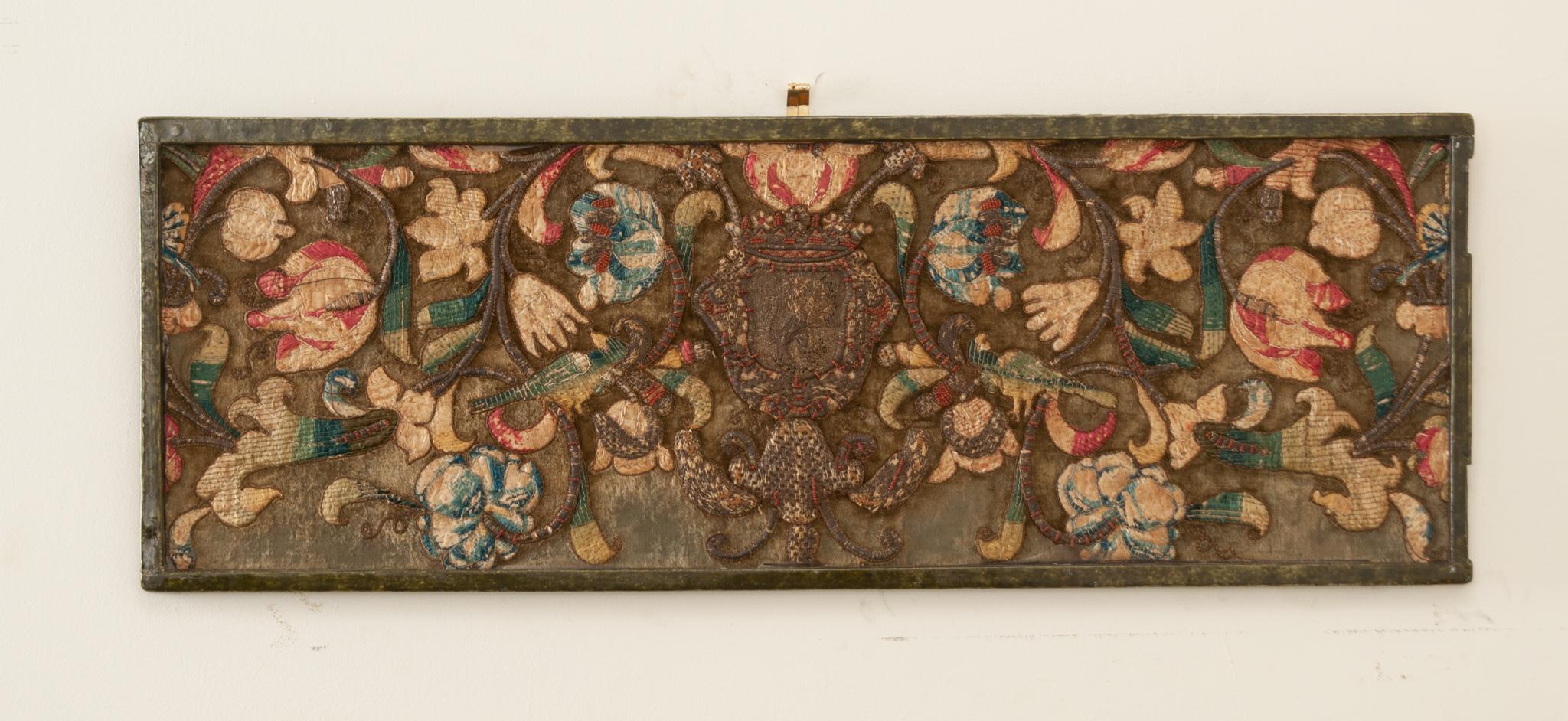 Baroque French 18th Century Tapestry Fragment in Molded Frame