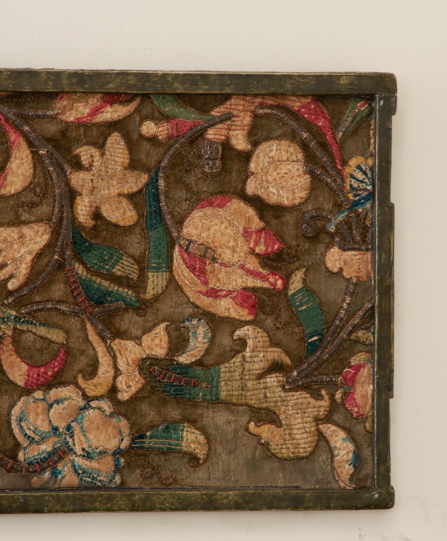 Needlework French 18th Century Tapestry Fragment in Molded Frame