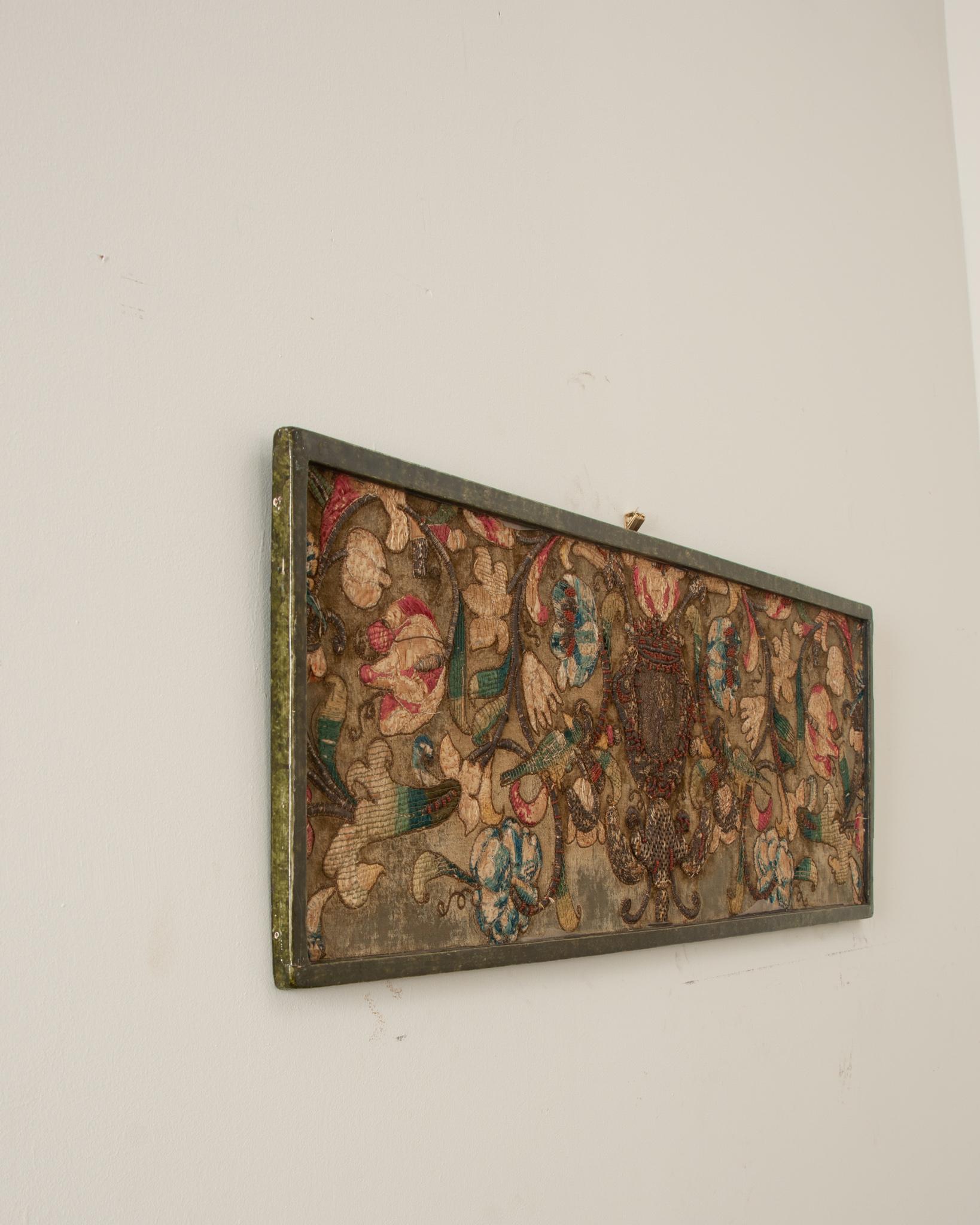 Silk French 18th Century Tapestry Fragment in Molded Frame
