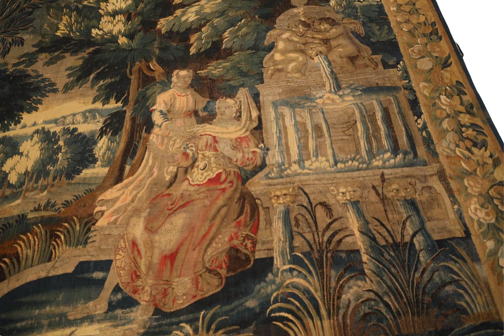 Französischer Wandteppich aus dem 18. Jahrhundert, Mutter-Tochter-Familie, 8'5