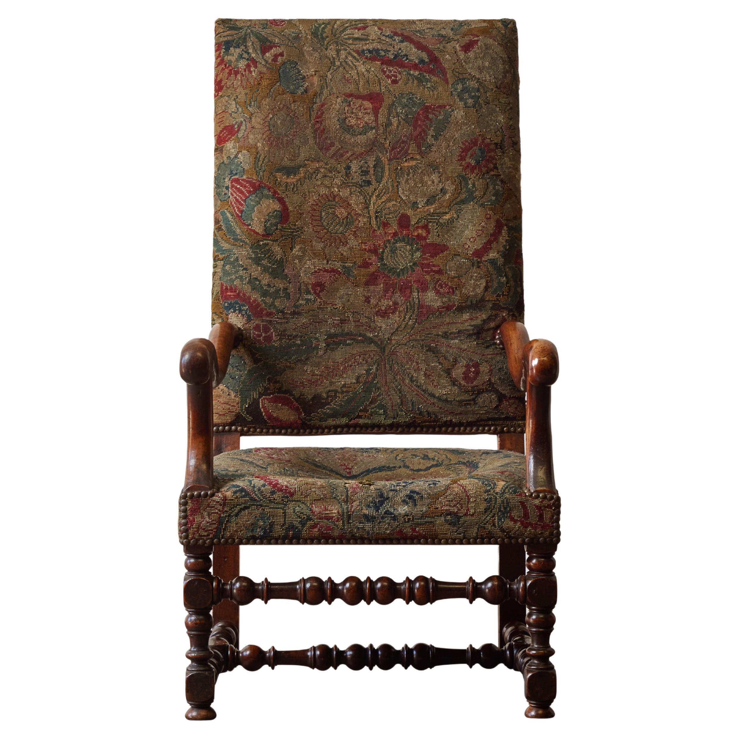 French 18th Century Tapestry Upholstered Armchair For Sale