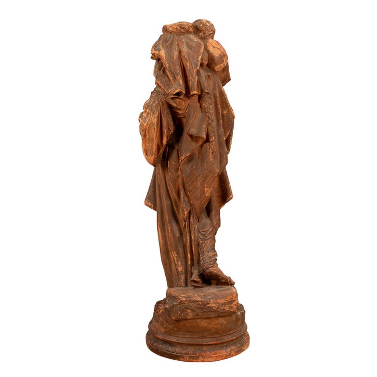 French 18th Century Terra Cotta Signed Statue of Mother and Child For ...
