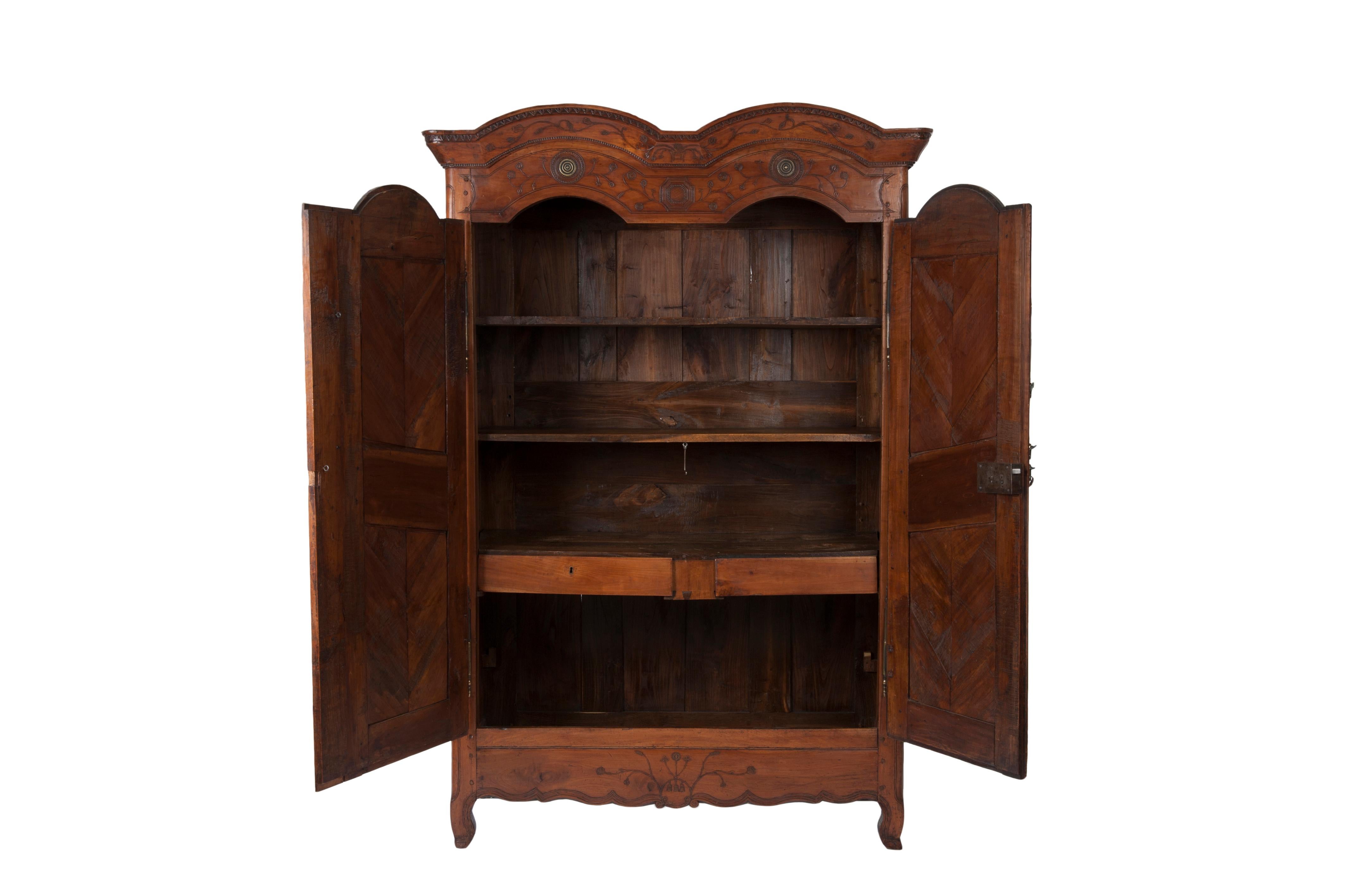 French Provincial French 18th Century Transition Cherrywood Armoire Cupboard, circa 1760 For Sale