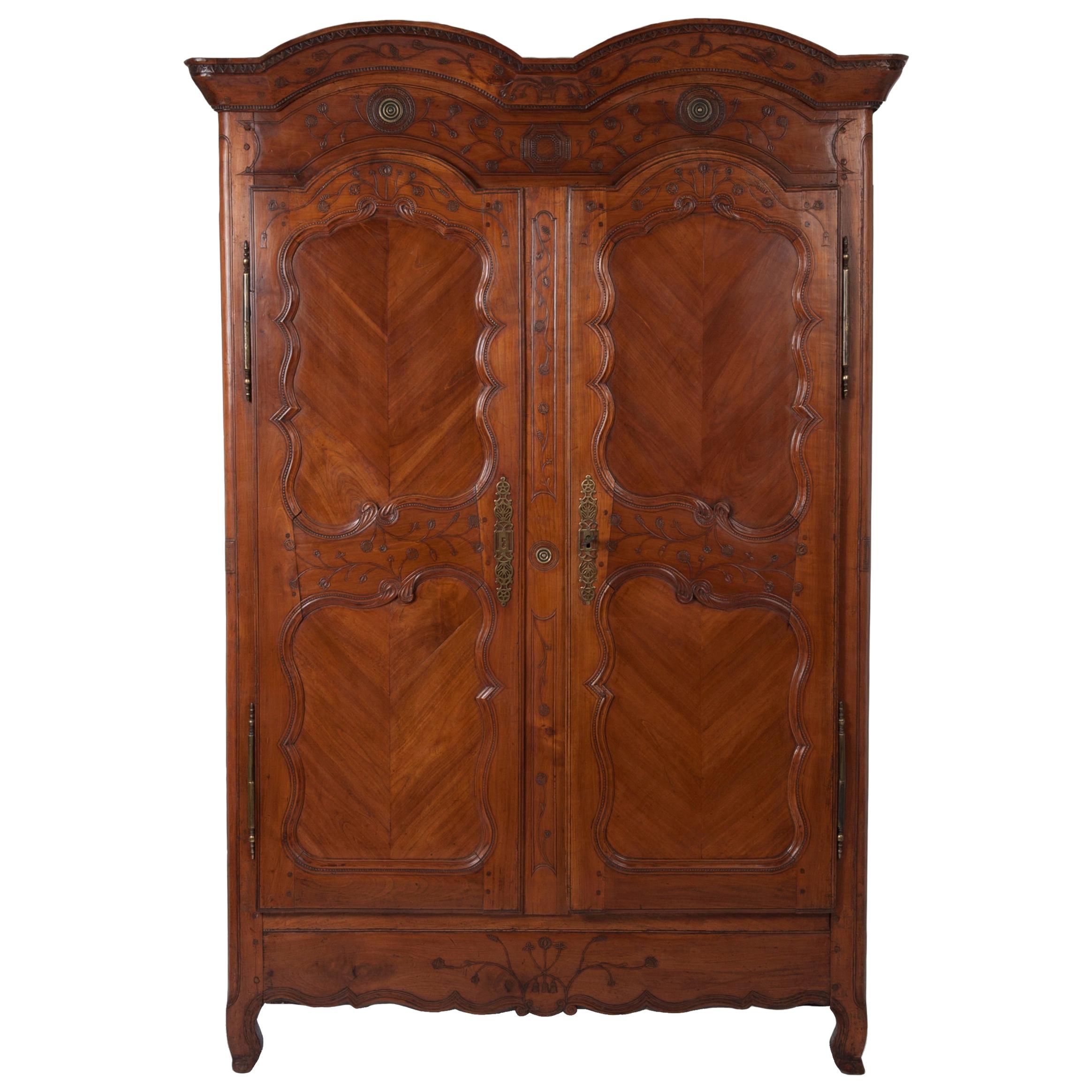 French 18th Century Transition Cherrywood Armoire Cupboard, circa 1760 For Sale