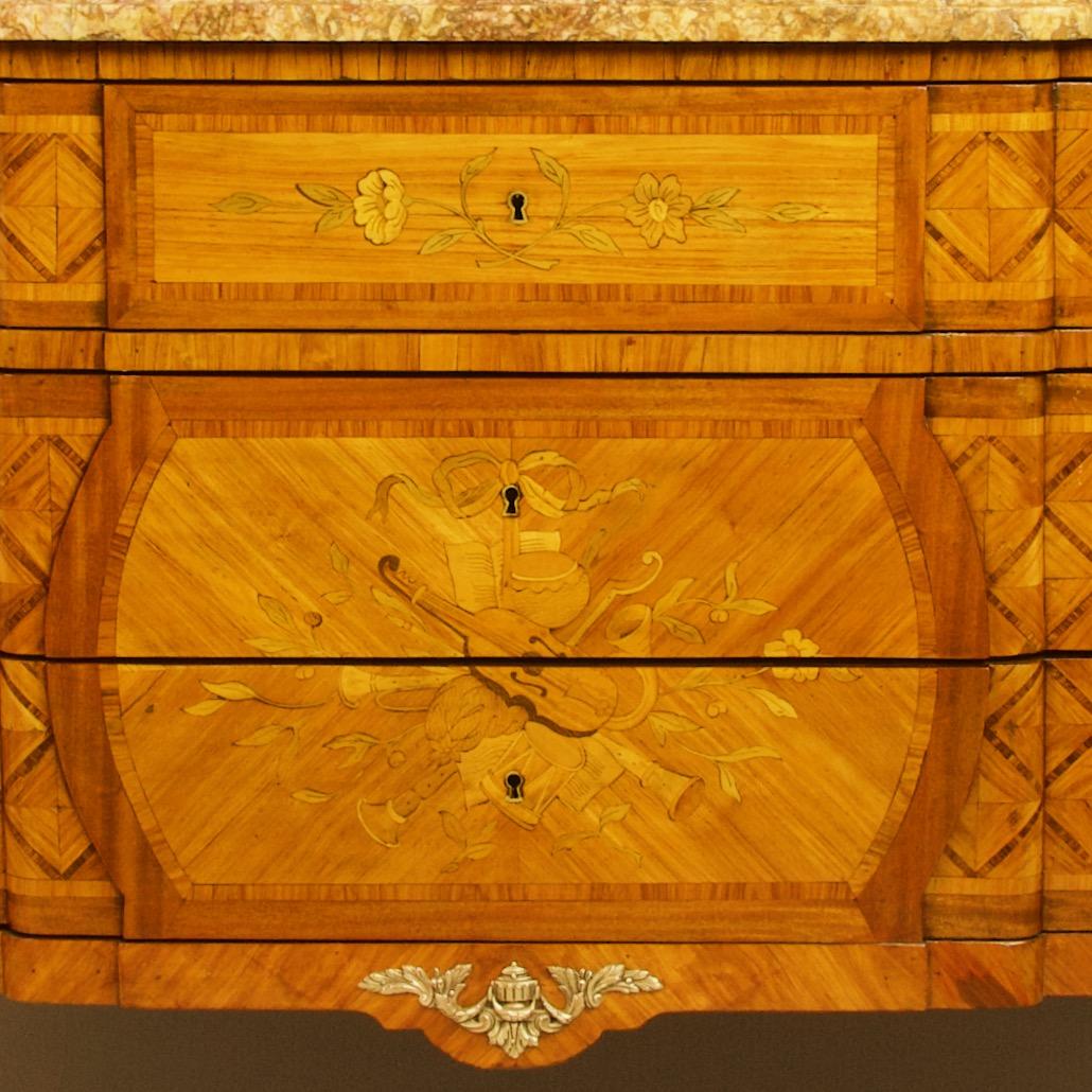 18th Century and Earlier French 18th Century Transition/Louis XVI Love Symbols Marquetry Commode