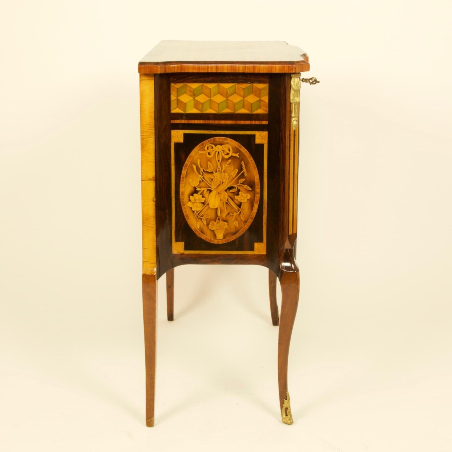 Late 18th Century French 18th Century Transition Louis XVI Marquetry Commode or Sauteuse
