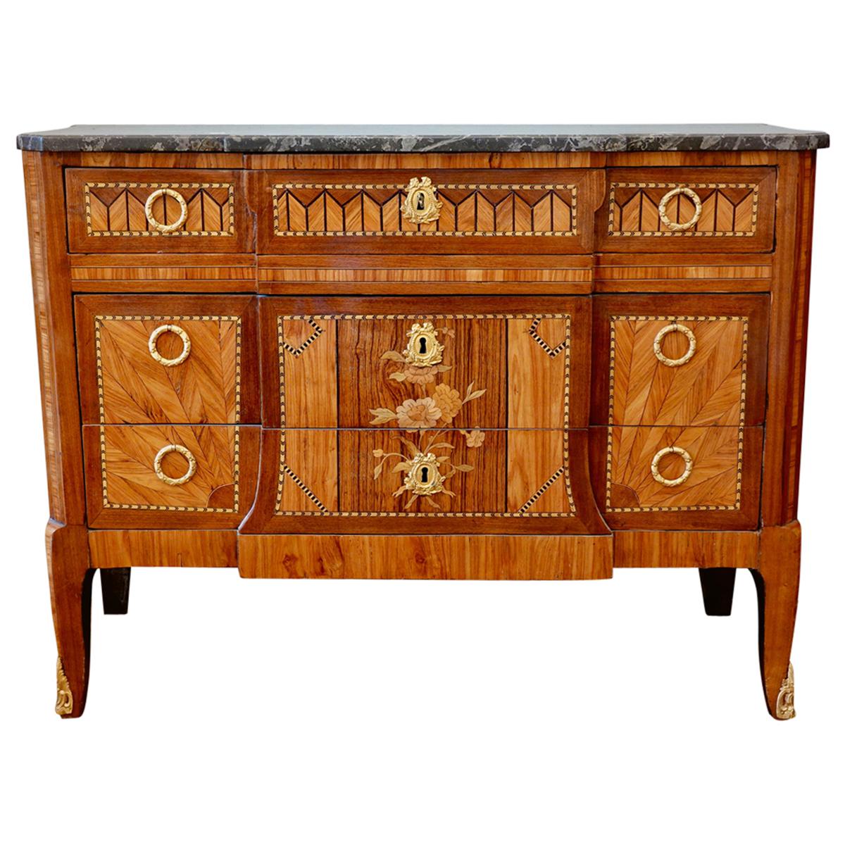 French 18th Century Transitional Marquetry Commode For Sale