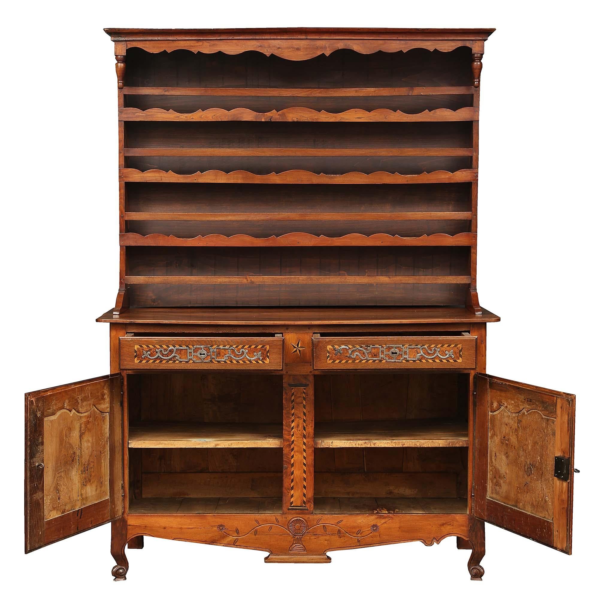 18th Century and Earlier French 18th Century ‘Vaissellier’ in Walnut, Lemon Wood and Burl Walnut For Sale