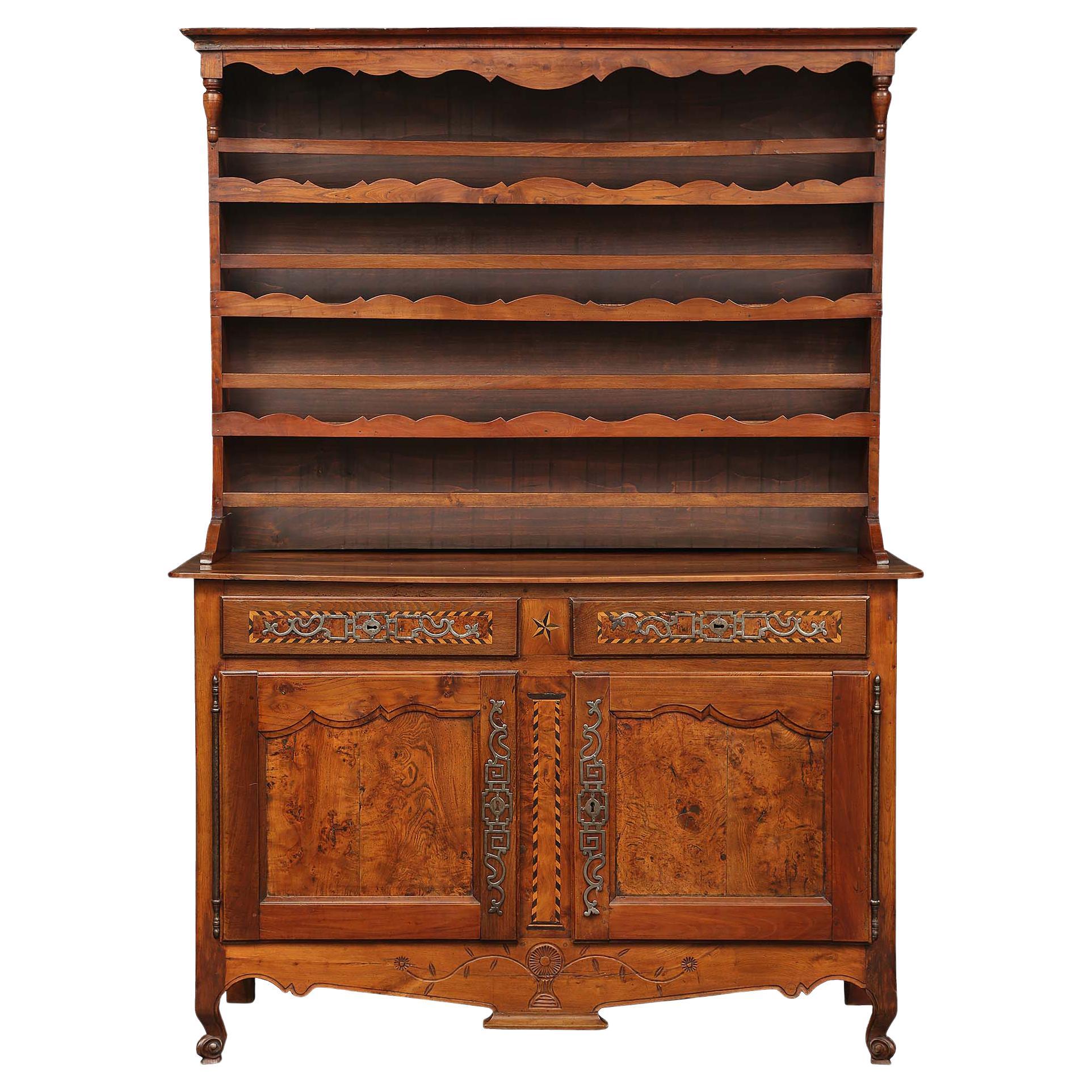 French 18th Century ‘Vaissellier’ in Walnut, Lemon Wood and Burl Walnut For Sale