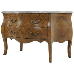 French 18th Century Walnut Bombe Commode with Marble Top