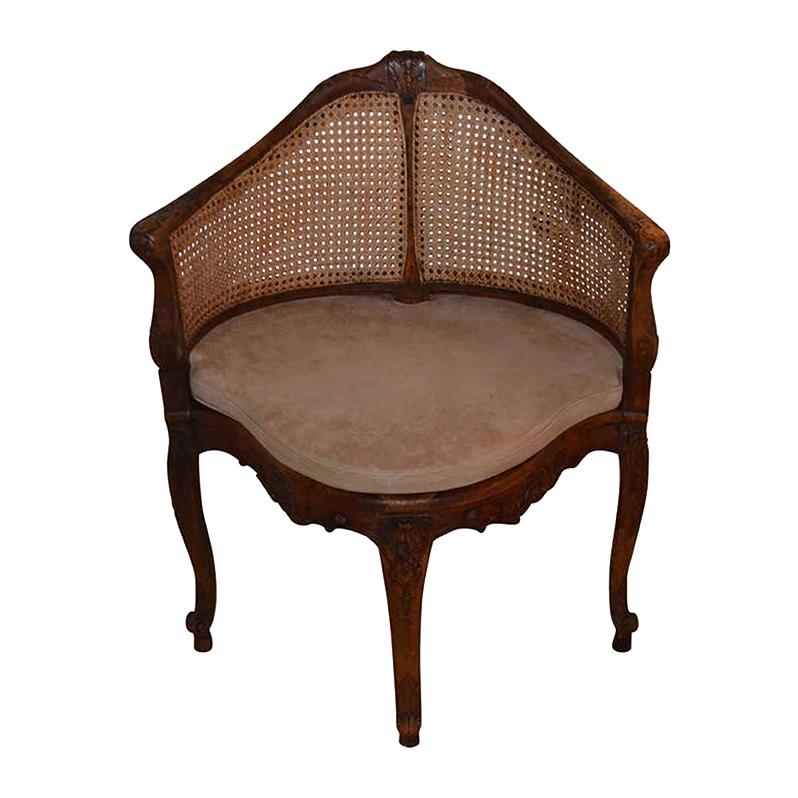 French 18th Century Walnut Corner Cane Chair For Sale