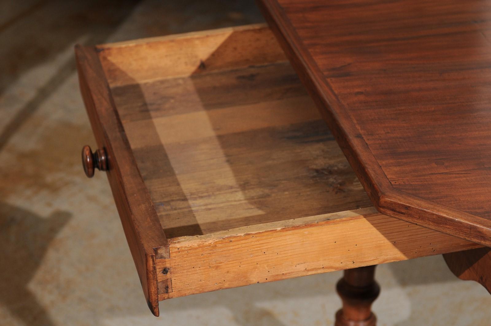 18th Century and Earlier French 18th Century Walnut Side Table with Drawers and X-Form Cross Stretcher